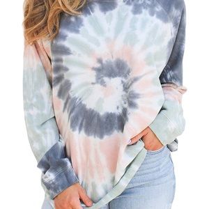 Women's Casual Color Block Tie Dye Crewneck